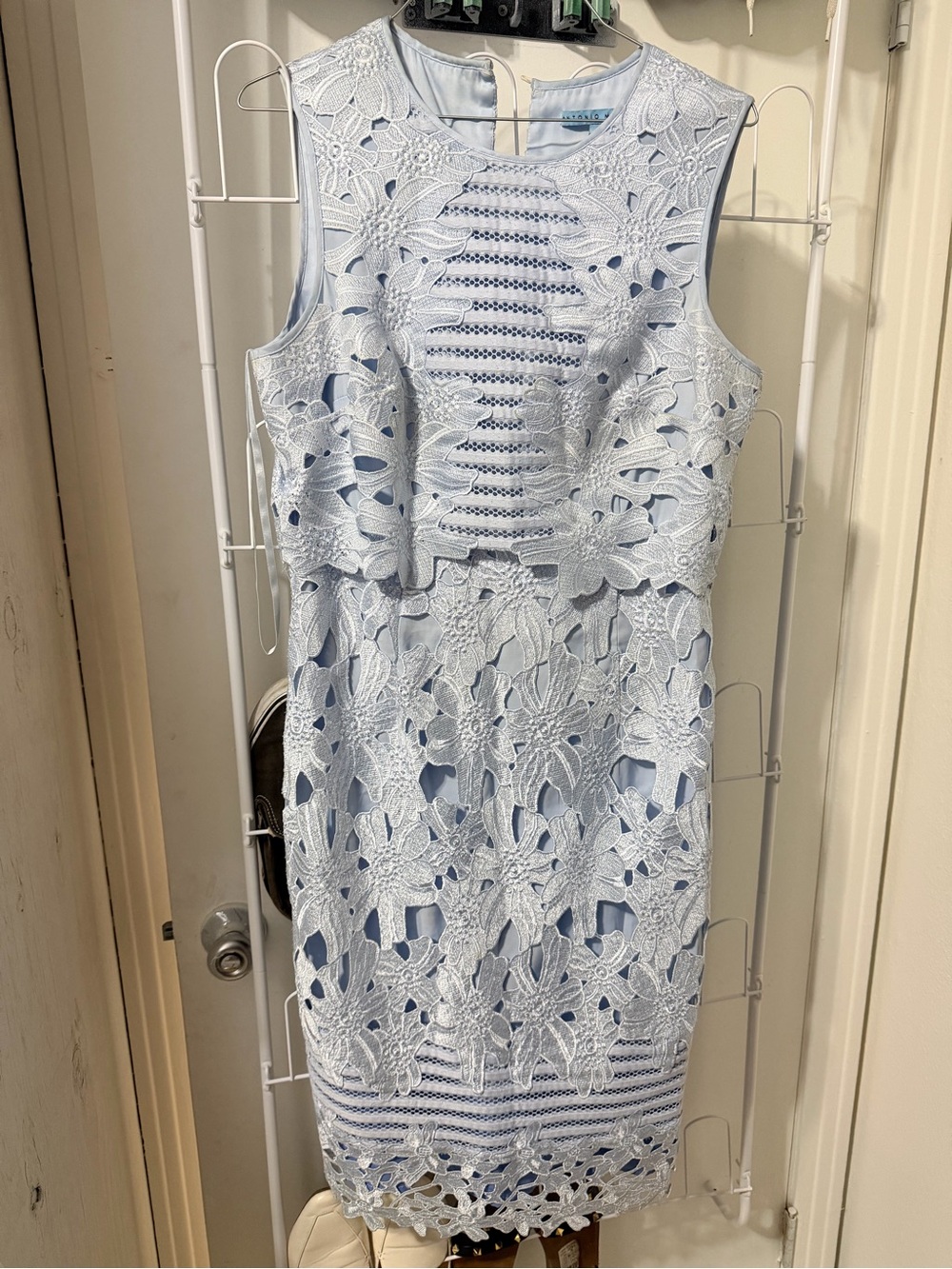 ANTONIO MELANI Light Blue Floral Lace Midi Dress